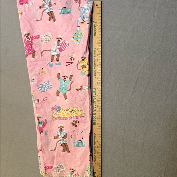 Nick & Nora Medium Pink Pajama Bottoms Sock Monkeys Pajama Party Lace Trim - Picture 8 of 9